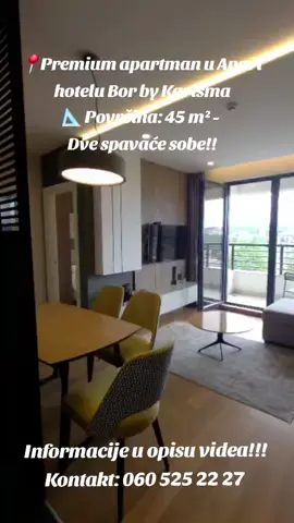Premium apartman u Apart hotelu Bor by Karisma, jedan od najluksuznijih kompleksa na Zlatiboru! 📍 Lokacija: strogi centar Zlatibora – prestižna i tražena adresa 📐 Površina: 45 m² 🏢 Sprat: V (zgrada poseduje lift) 🛏 Struktura: • Dve odvojene spavaće sobe • Dnevni boravak sa kuhinjom i trpezarijom • Kupatilo • Terasa 🏨 Prednosti kompleksa: • Hotelski sadržaji: restoran, spa & wellness, recepcija, fitnes centar • Obezbeđen parking • Uređen i reprezentativan lobi • Mogućnost profesionalnog izdavanja apartmana kroz hotelski sistem ✅ Apartman je idealan kao investicija za izdavanje tokom cele godine, ali i za luksuzan odmor na Zlatiboru. 💵 Cena: 150.000 € 📞 Za više informacija i zakazivanje razgledanja: Tanja Krstić +381 60 525 22 27 krstic.tanja@gmail.com #zlatibor #apartmanzlatibor #Nekretnine 
