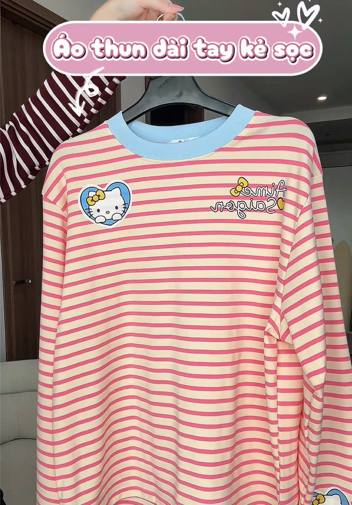 Áo thun kẻ sọc in hình dễ thương xỉuuuu😍#huynhchang #huynhchangreview #huynhchang00 