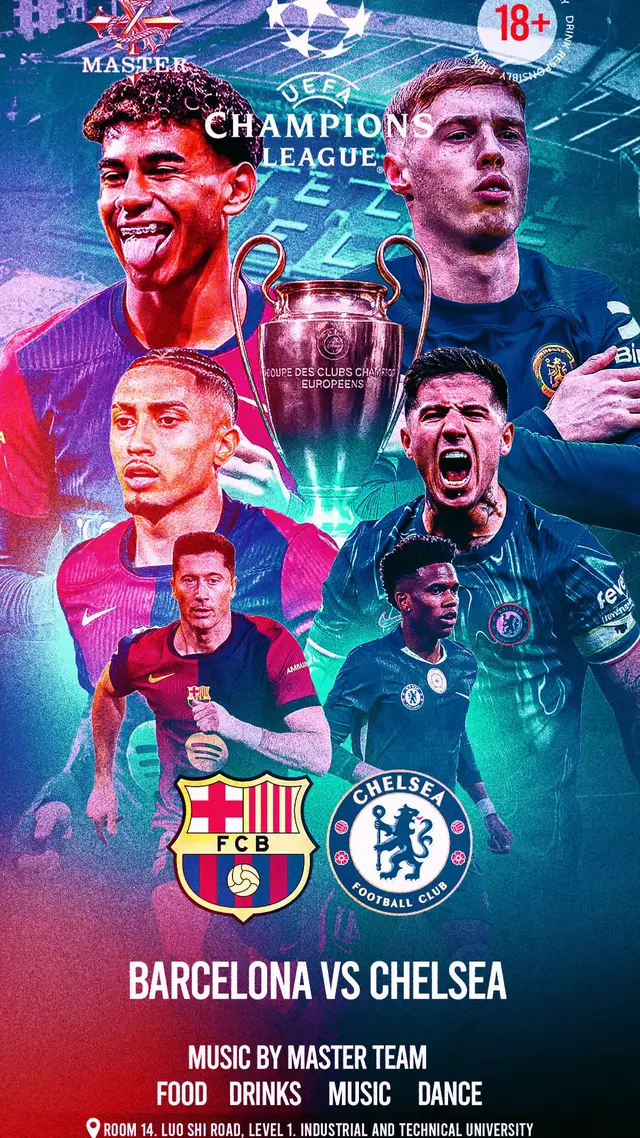 Flyer design for today’s UEFA Champions League match between Barcelona and Chelsea.    #uefachampionsleague #barcelonafc #chelsea #footballtiktok #graphicdesign 