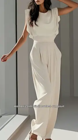 Elegant Women's Solid Color Sleeveless Jumpsuit, Casual Commuter for Daily Wear, Perfect for Summer Fashion #jumpsuitoutfit #highwaistpantsforwomen #womenhighwaistpants #thermaljumpsuit #womensjackets #trousersoutfit #widelegjumpsuit #backlessjumpsuit #juicycouturetracksuit #longsleevejumpsuit