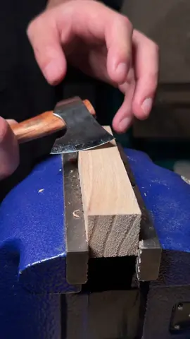 mini hatchet on wood block. #fyp #satisfying #knifesharpening #wood #hatchet 