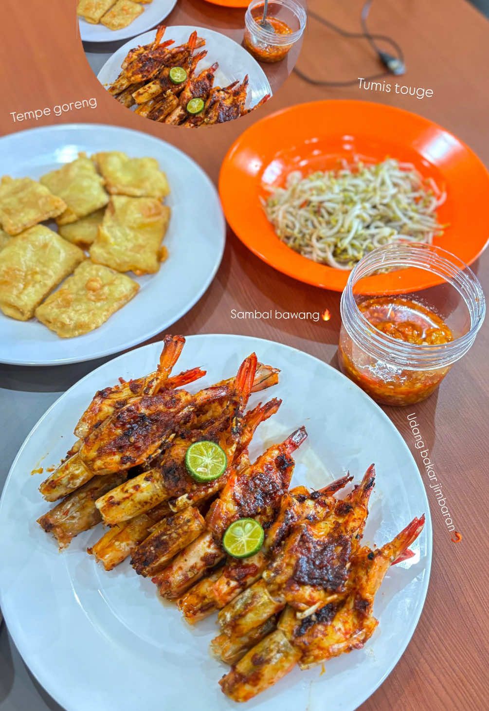 Udang bakar jimbaran  Resep bumbu halus  • 10 bawang merah • 4 bawang putih • 8 cabe merah • 4 cabe setan • 1 cm jahe  • 1 cm kunyit • 1 sdt lada • 1/4 gula merah • secukupnya terasi Seasoning : gula, garam, penyedap rasa, saos tiram, saos sambal