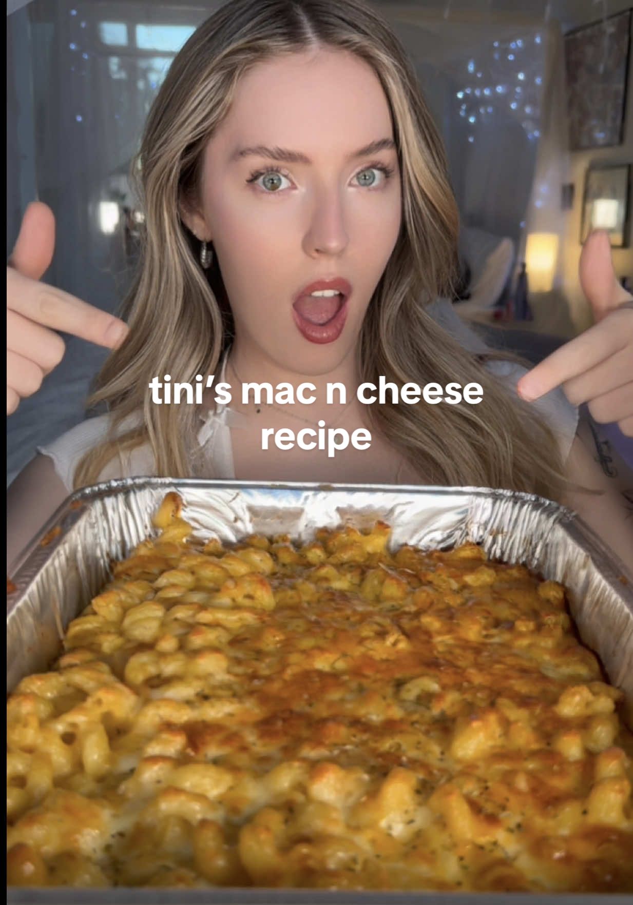 Tini’s Mac & Cheese Recipe 🧀 @Tini👩🏼‍🍳🔥  • 1 lb each: corkscrew pasta, mozzarella (shredded), colby jack (shredded) • ½ lb: sharp cheddar, shredded • ½ tsp each: garlic powder, onion powder, smoked paprika • ¼ tsp each: salt, black pepper • 3 tbsp each: butter, flour • 1 can evaporated milk • 2 cups heavy cream • 1 tbsp Dijon mustard • Fresh chives (optional) How to make it: Cook pasta and set aside. Mix cheeses, saving half for topping. Melt butter → whisk in flour + half the seasonings. Slowly add evaporated milk until smooth. Add heavy cream, Dijon, and the rest of the seasonings. Stir until thick, then add half the cheese. Combine with pasta. Layer pasta + cheese in a greased dish. Bake at 350°F for 25–30 min, then broil 1–2 min to crisp the top.