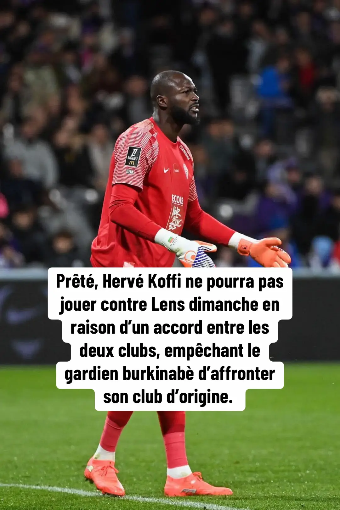 Prêté, Hervé Koffi ne pourra pas jouer contre Lens dimanche en raison d’un accord entre les deux clubs, empêchant le gardien burkinabè d’affronter son club d’origine.  Une absence importante pour Angers, tant l’étalon brille cette saison avec 56 arrêts en 13 matchs, meilleur total de Ligue 1. #FasoSports