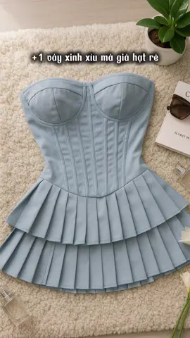 Váy corset xếp ly màu xanh thiết kế dáng ôm với phần thân và chân váy giữ đúng form #fyp #foryou #tiktokshop #vayxeply #outfit     