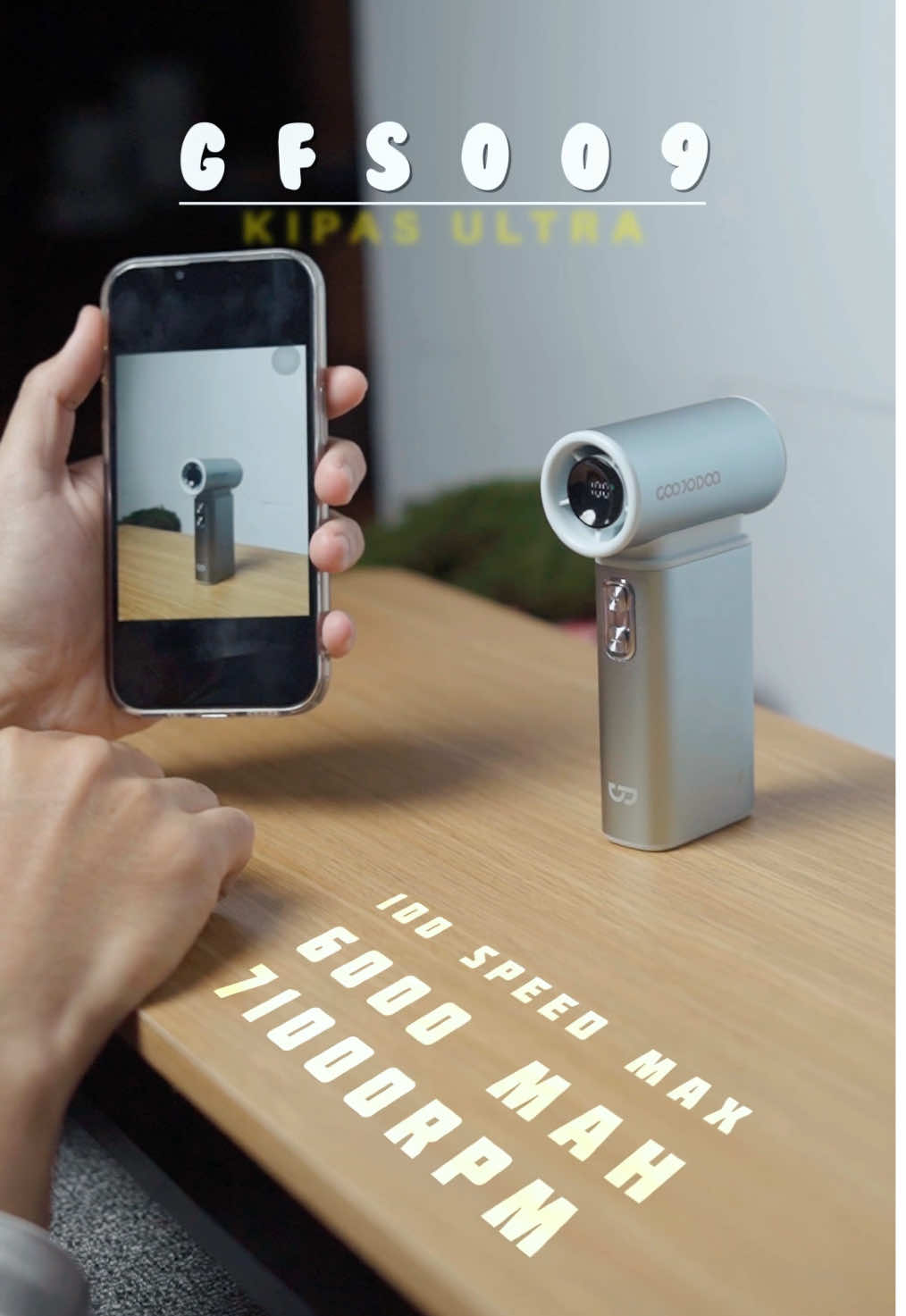 Kipas Ultra GFS009 dengan kapasitas baterai 🪫 6000mAh 🔥🔥🔥 #kipasultra #kipasanginportable #kipasangin #kipasGoojodoq #gjdq 