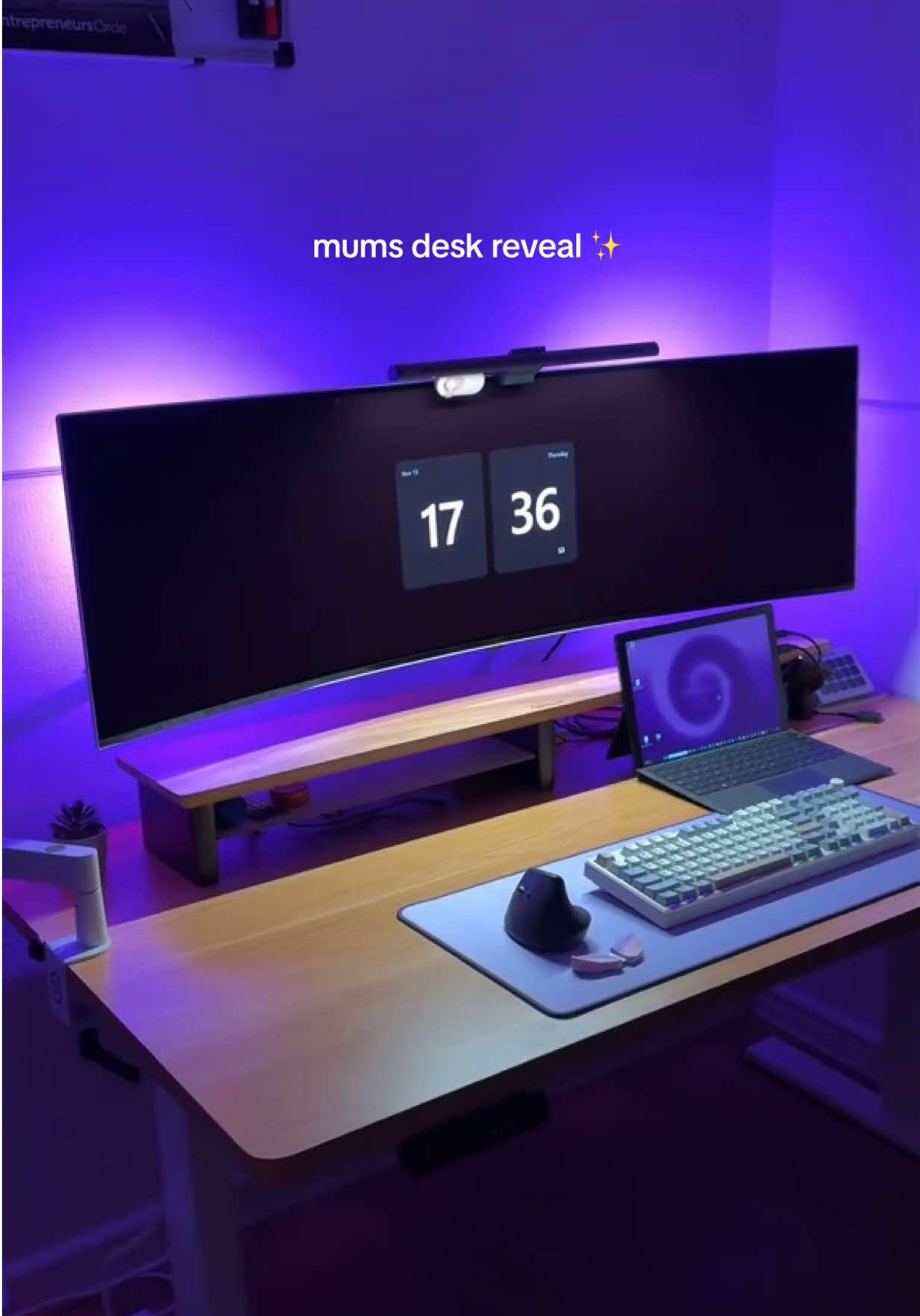 The final desk reveal ✨ It’s been so fun revamping my mums space (I kinda want to change mine now 🫣)  I’ve added links to everything in my bio! The desk shelf is no longer available unfortunately but, I’ll find a replacement link asap!! I’ll still be continuing this series and showcasing other parts of the office so, stay tuned for that and let me know if you have any ideas on what I can add to the walls!  #deskmakeover #desktour #isiomavlogs #desksetup #desksetup @Govee @FlexiSpot @SamsungUK @Logitech @Epomaker Keyboard 