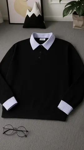 Áo SWT NỈ 2 DA , swt dài tay phối sơ mi kẻ xanh #aosweater #xh #thoitrang 