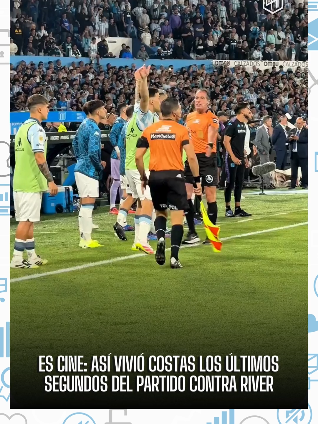 🎥😅 Gustavo Costas, una película aparte Así vivió el DT de Racing el triunfo ante River: rechazó, cabeceó, agarró de la cintura al línea… ¡Costas es cine puro! 🎬💙⚽ El técnico más expresivo del fútbol argentino sigue dando espectáculo dentro y fuera de la cancha. 🔥👏