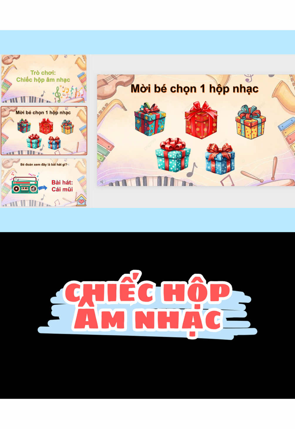 Trò chơi chiếc hộp âm nhạc. Trò chơi nghe âm thanh đoán tên bài hát #cogiaomamnon #giaovienmamnon #giaoduc #yeucongnghe #giaovien 