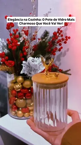 Organize com estilo! Pote de vidro 630ml com tampa bambu e detalhe de cervo—funcional e decorativo. #Organização #Cozinha #Vidro