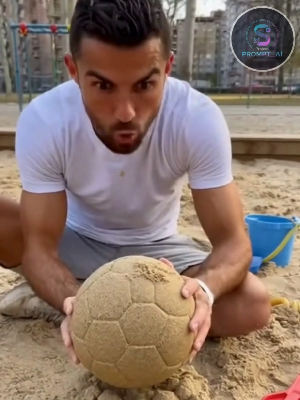 Cristiano Ronaldo CR7 Juega en la arena de un parque infantil🐐🪣🪏 #fyp #ia #humor #Viral #67