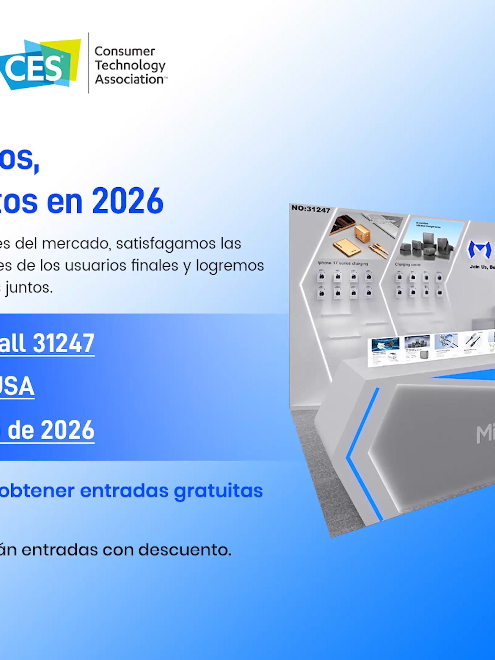 🚀 ¡Conoce a Miccell en el CES 2026! Estamos muy entusiasmados de presentar nuestras últimas innovaciones en accesorios móviles. 📍 Visítanos en LVCC South Hall 31247. Conectemos, exploremos nuevas ideas y generemos futuras oportunidades juntos. #CES2026 #accesoriosparacelulares #accesoriosmóviles #invitación #Miccell