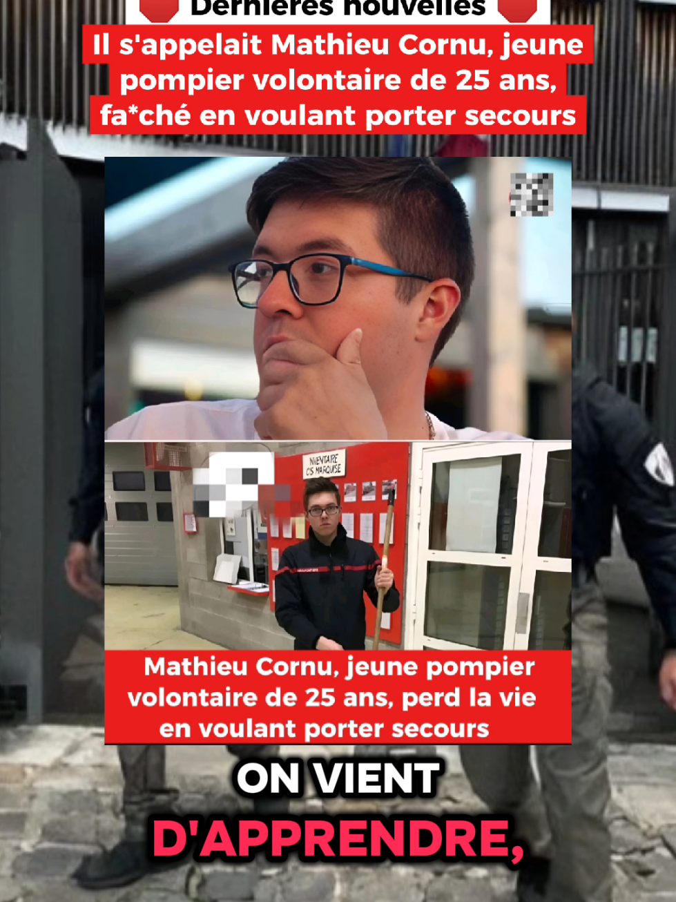 Il s'appelait Mathieu Cornu, jeune pompier volontaire de 25 ans, fa*ché en voulant porter secours.  #faitsdivers #actu #hommage #drame #infos 