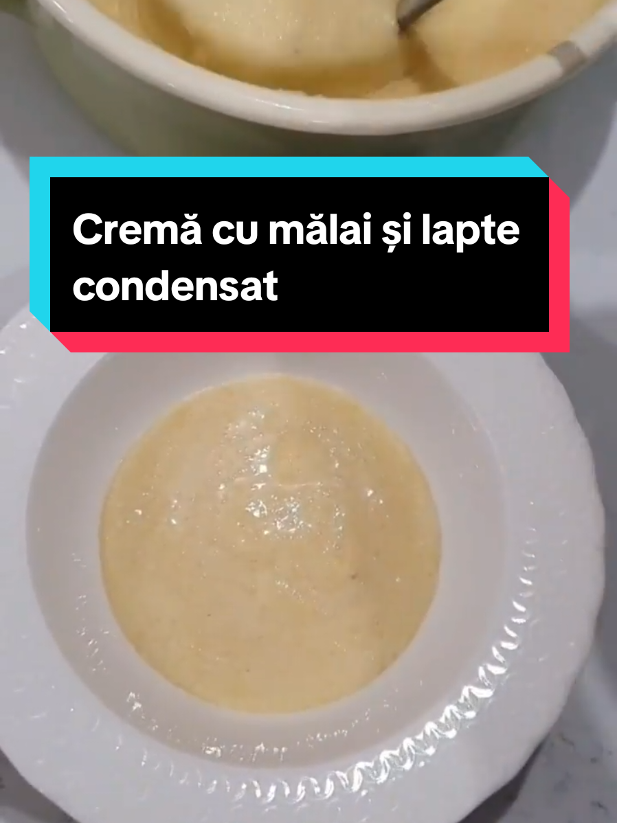 Desert rapid și delicios? Da, vă rog! Dacă mă urmăriți de ceva vreme, știți că îmi place laptele condensat și am testat multe rețete cu el, iar aceasta e cu siguranță una dintre cele mai ușor de preparat. Cremă de mălai cu lapte condensat!  ⁣⁣Ingrediente pentru 8 porții ⁣⁣ ⁣⁣ • 800 ml apă ⁣⁣ • 400 g lapte condensat îndulcit (1 conservă) ⁣⁣ • 130 g mălai (din comerț) sau 160 g mălai țărănesc ⁣⁣ • 1 linguriță extract de vanilie ⁣⁣ • Coaja unei portocale (sau 1 plic pudră de coajă de portocale)⁣⁣ • Un praf de sare⁣⁣ ⁣⁣ Cum procedăm: ⁣⁣ ⁣⁣ • Punem apa la fiert împreună cu un praf de sare – la foc mediu;⁣ • Când apa fierbe, adăugăm, în ploaie, mălaiul, amestecând continuu cu un⁣ tel;⁣ • Acoperim vasul și lăsăm la fiert la foc mic (5 minute pentru mălaiul cumpărat, 20 de minute pentru cel țărănesc);⁣ • După cele 5 (20) minute turnăm laptele condensat, apoi vanilia și coaja de portocală;⁣⁣ • Mai lăsăm pe foc 1 minut și gata.⁣⁣ ⁣⁣ Se servește cald sau rece. ⁣⁣ #Visrapadis ! Promit! ⁣⁣