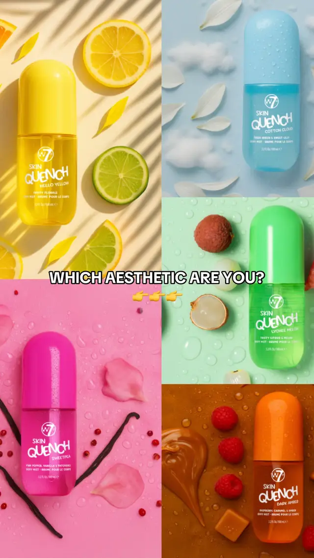 Which Skin Quench Body Mist are you?🤭 Tag your bestie to find theirs👇✨  #SkinQuench #BodyMists #W7makeup #w7 #Fragrancetok 