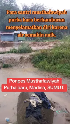 Santri berhamburan menyelamatkan diri karena sungai Aek singolot semakin naik. #trending #viral #banjir #bencanaalam  #musthafawiyahpurbabaru 