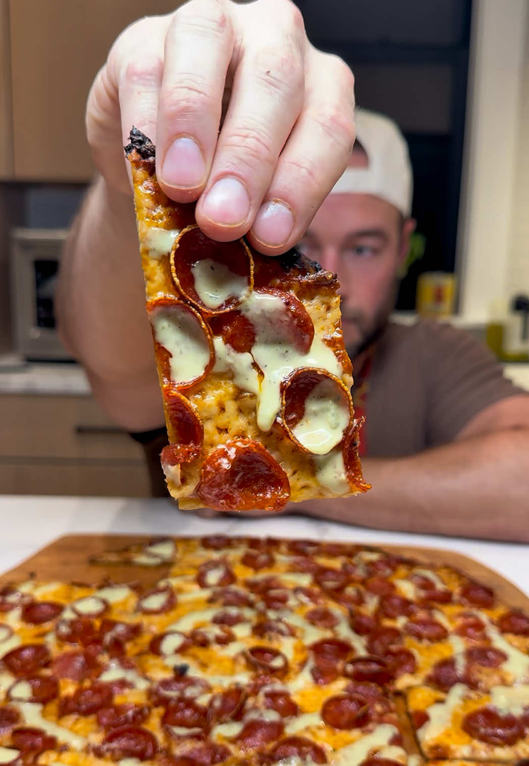 Pepperoni Jalapeno Ranch tavern pizza. Don’t let the party cut throw you off 🥳 This pizza was next level.  Was light on ingredients tonight so I used @Bianco DiNapoli pre made sauce and @SideDish ranch instead of making both from scratch. And both absolutely slapped.  #pizza 