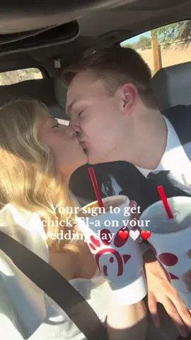 Wedding day = chick-fil-a  ❤️🤍❤️ remember to eat on your big day! #chickfila #weddingday #hungry #married #marriedlife @Chick-fil-A @Brides.com @Davids Bridal Shop @Men’s Wearhouse @Bride Tribe @Amazon 