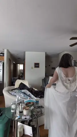 Trying on my wedding gown that I wore 7 years ago on November 27th in Oahu, Hawaii when we got married on the beach at sunset. As you can see, it's very baggy on me now as I've lost about 50lbs since then. I am so proud of this gown, bc I ordered it online & didn't honestly know exactly what I would be getting (do we ever really know when ordering online) but when I got it, it fit perfectly, just had to get the straps altered a little bit. I still l💕ve this gown😍🤩