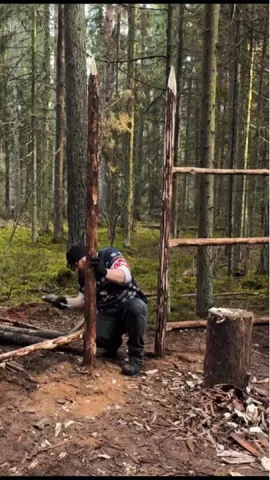 Building a fast fence so I don't become dinner for a pack of angry bears 🌲🐻🐻🐻🌲 #survival #bushcraft #2025 