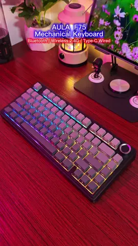 AULA F75 Mechanical Keyboard 75% 80 Key RGB Tri-Mode Wired Bluetooth 2.4G Gasket Structure Hot-swap Gaming Keyboard for school, for gaming 💙✅ #mechanicalkeyboard #jiditech #keyboard #gamingkeyboard #keyboards 