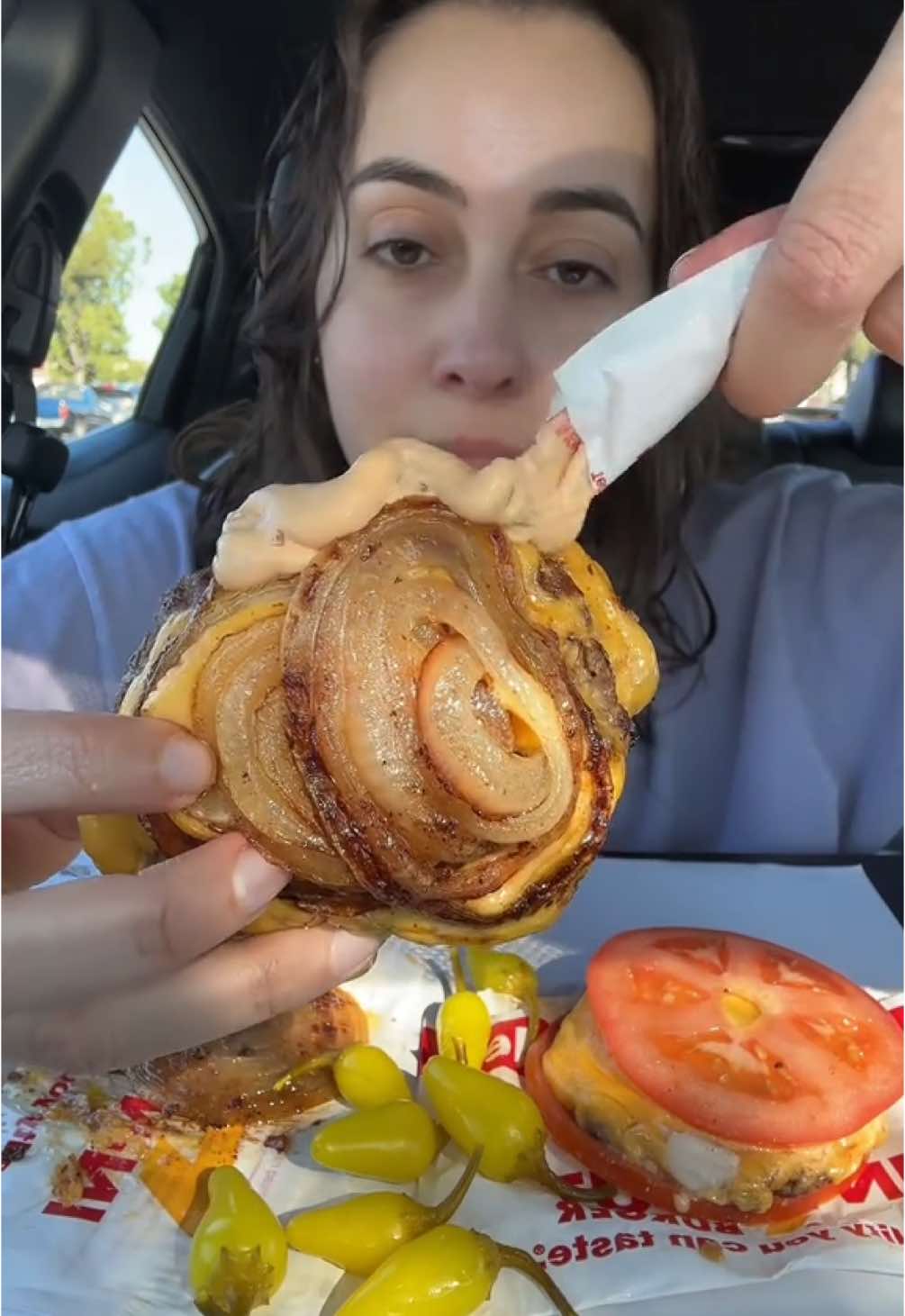 Viral In-N-Out Flying Dutchman burger wrapped in whole grilled onion and tomato. THEY FORGOT MY RAW ONIONS AGAIN!!! I’m upset #eating #Foodie #bulking #bulkingseason #yummyfood #FoodTok #eatingshow #mukbang #mukbangasmr #mukbangs #innout #flyingdutchmanburger #innoutburger #innoutmukbang 