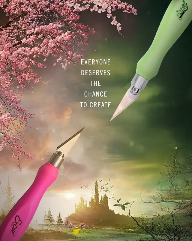 Pink goes good with Green. 💚💗 Whether you’re a Glinda or an Elphaba, magical things happen when you have the right tools in hand. We believe that everyone deserves the chance to create something unlimited. Grab your favorite Excel Blades knives and let your imagination soar.   #Wicked #WickedMovie #WickedForGood #DefyingGravity #Glinda             