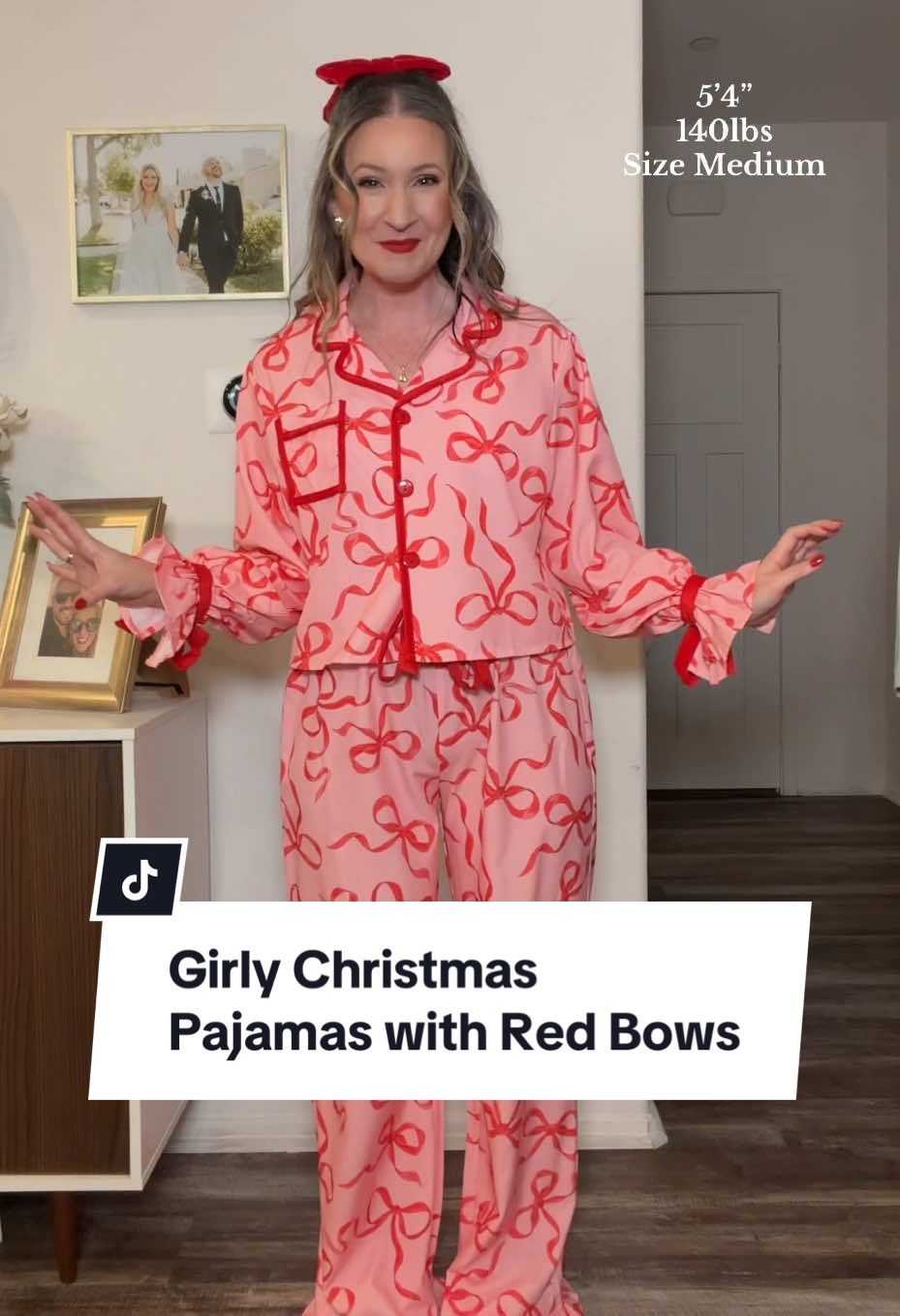 Such fun Christmas pajamas. 🎀 They also come in kids sizes! #christmaspajamas #bowpajamas #girlypajamas #tiktokshopblackfriday #winterfashion 