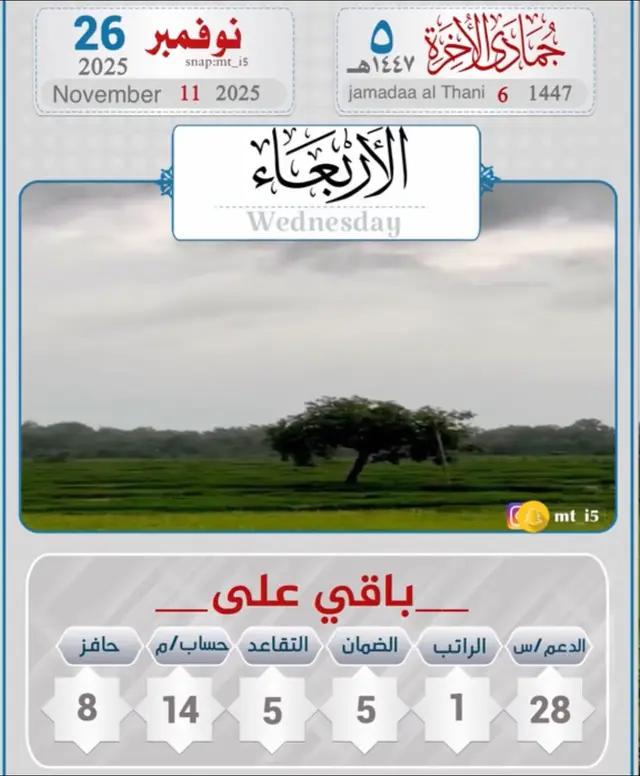 #التقويم_اليومي #الاربعاء #القران_الكريم_راحه_نفسية😍🕋 #الابذكر_الله_تطمئن_القلوب_أذكرو_الله 