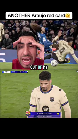Araujo received a red card for Barcelona in their Champions League match against Chelsea😭 Ronald Araujo red card in Barcelona vs Chelsea🫠 #fcbarcelona #barca #chelseafc #championsleague #SportsCommentaryTikTokContest