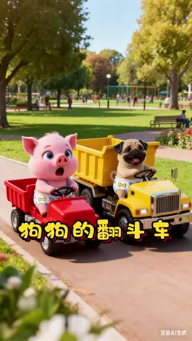 The dog and pig's dump truck: The dog's dump truck was damaged by the pig, but the dog got a better dump truck... #dog #dumptruck #dumptrucktoy #toy #pig 