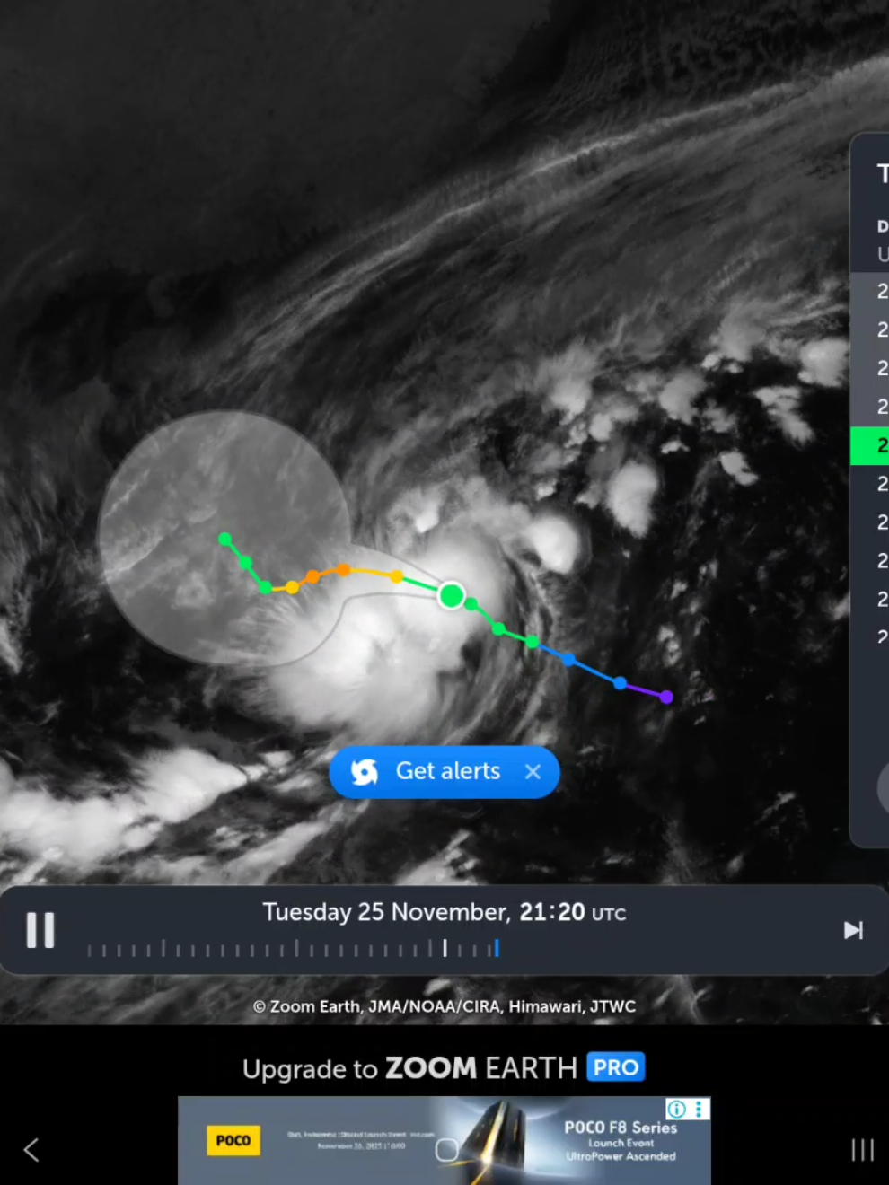Information provided by JTWC Wind speeds and categorizations may differ from those reported by local meteorological agencies. Koto (Philippine name Verbena, Japanese Typhoon Number 27) is located 333 km southwest of Manila, Philippines, and has tracked northwestward at 20 km/h (11 knots) over the past 6 hours. Maximum significant wave height is 7.3 meters (24 feet). Koto is forecast to continue track west-northwestward along the southwestern edge of the steering ridge for the next 24 hours, before it will begin to slow down precipitously as it slams into the strong northeasterly flow associated with a cold surge event pushing south into the South China Sea. The system will slam on the brakes shortly after 24 hours, and slowly drift generally westward over the next 3 days, where after it becomes almost quasi-stationary as it moves into a weak steering pattern in the deep-layer sense and is blocked from further westward motion due to the strong north easterlies trapped between the storm and the coast of Vietnam. There is significant uncertainty in the long-range forecast track, as the system will remain in the weak steering pattern, caught between ridging extending from Thailand south to Indonesia and then into the western Pacific. The GFS shows a stronger southwesterly flow in the South China Sea to the south of the system and a weaker ridge of Thailand, while the ECMWF is the opposite, representing the two main outliers in terms of the overall steering pattern. The track should drift northwestward at a snails pace, as the system separates from the weakening cold surge flow and trends towards a weakness in ridge to the north. However, a more erratic track is definitely a possibility. The system is forecast to steadily intensify under favorable conditions, to a peak of 130 km/h (70 knots) in 24 hours, before it is confronted by rapidly increasing deep-layer shear beginning shortly after 24 hours. The system weakens sharply under the influence of this high southerly shear over the next 4 days, but once the system separates from the cold surge flow, shear will decrease once more beginning in around 4 days, which will allow for the system to start intensifying once again over the next 5 days and beyond. Deterministic track guidance is in poor agreement, particularly after 2 days, as the global models begin to diverge in their handling of the overall steering environment. The JTWC consensus has been modified to eliminate less reliable models from the consensus, and the resulting consensus is compared closely with the ensembles and the AI model guidance to generate the forecast track. The JTWC forecast track is consistent with the modified consensus over the next 2 days, then is placed roughly at the average between it and the ECMWF AIFS and GDM tracks. Confidence is low after 2 days due to extreme spread across the model package. Intensity guidance is in general agreement on intensification over the next 24 hours, followed by a general weakening thereafter. Models disagree on the peak intensity, ranging between CTCX on the low end at about 110 km/h (60 knots), and HAFS-A on the higher end near 140 km/h (75 knots). Several RI aids have been tripped on this run, supporting peak intensities between 140–195 km/h (75–105 knots) within the next 24 to 36 hours. The JTWC forecast is placed between the HAFS-A and consensus mean through the forecast period. Warning Number 5. Information provided by the Joint Typhoon Warning Center (JTWC).