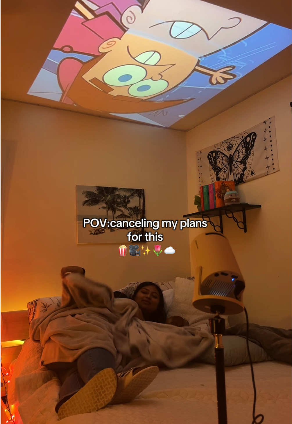 So glad I got this projector! Love watching my fav shows on my ceiling 🙌🏾 #tiktokshopblackfriday #tiktokshopcybermonday #projectorscreen #projectorforbedroom #roomfinds 