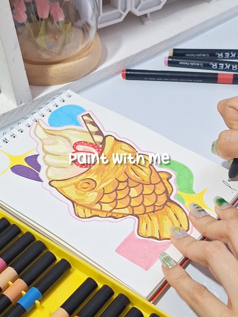 Nuevo paint with me, me encanta hacer estooo 💖 #paint #painting #acrylicmarkers #plumones #taiyaki 