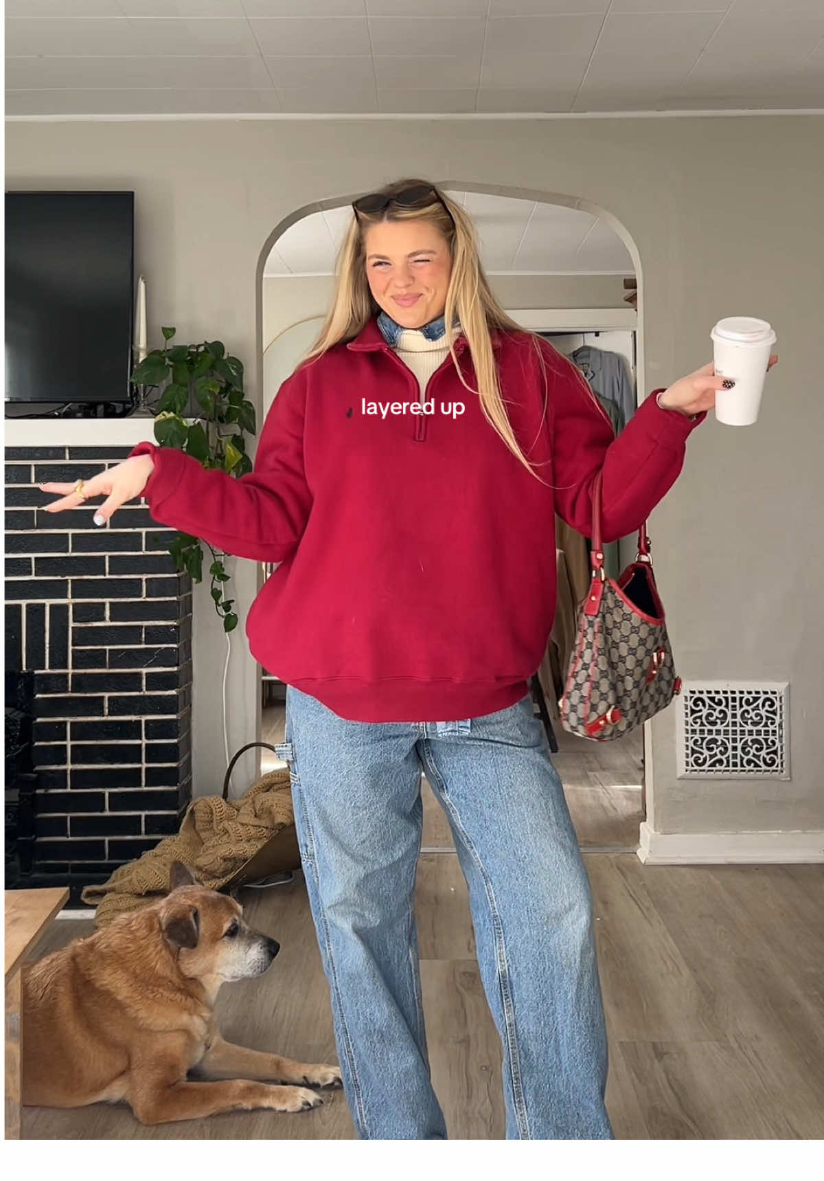 three layers of @Ralph Lauren 🤍denim button down, cream turtleneck, and red quarter zip #fallfashion #layeringoutfits #outfitinspo #CapCut 