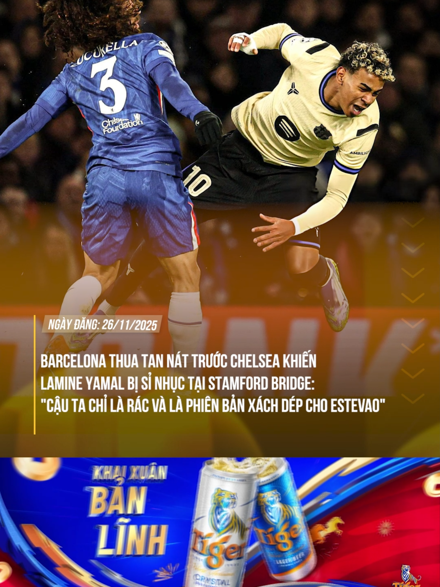 LAMINE YAMAL BỊ SỈ NHỤC TẠI STAMFORD BRIDGE #theanh28 #theanh28sport #28sport #SportOntiktok #tigerbeer