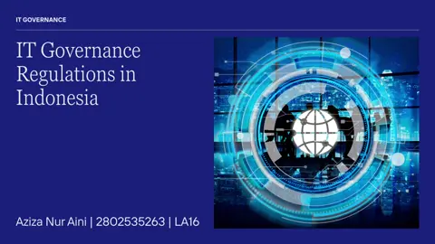 Regulasi IT Governance di Indonesia dibuat untuk memastikan teknologi dan data digunakan dengan aman dan benar. Aturan-aturan seperti UU ITE dan UU PDP membantu melindungi data pribadi, menjaga keamanan sistem, dan mencegah penyalahgunaan informasi. Dengan mematuhi regulasi ini, organisasi dapat menciptakan lingkungan digital yang lebih aman dan membuat pengguna merasa lebih percaya saat menggunakan layanan online. Informasi lainnya dapat diakses di https://sis.binus.ac.id @jonisuhartono272 @School of IS BINUS  Aziza Nur Aini 2802535263