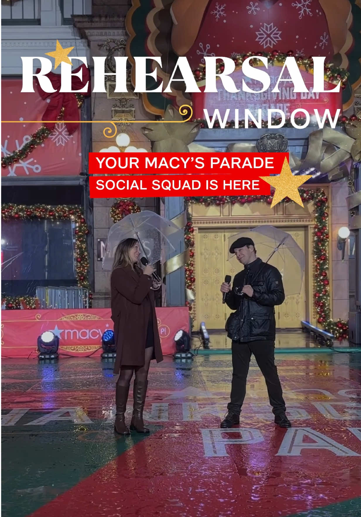 Our #MacysParade social squad @BIGGS and @wellsadams stopped by our rehearsal window and got honest about Thanksgiving dinner, their most-wanted gifts, and who they’re excited to see on the Parade route.   Make sure to follow our socials on Thanksgiving Day for the inside scoop on all things Parade! And tune in for all the action at 8:30am ET on NBC or @Peacock.