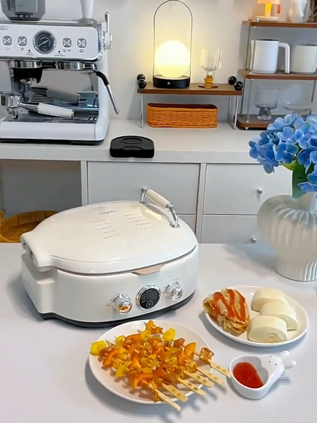 Chảo điện chống dính gốm, chảo sưởi hai mặt mới cho gia đình, thích hợp để làm bánh kếp, bánh mì dẹt và nướng thịt!