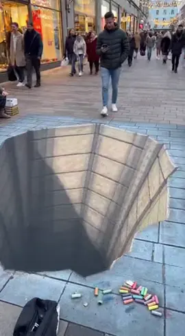 This 3D street art pranked EVERYONE @ @#StreetArt #Opticallllusion#ArtPrank #PublicPrank#MindBlown