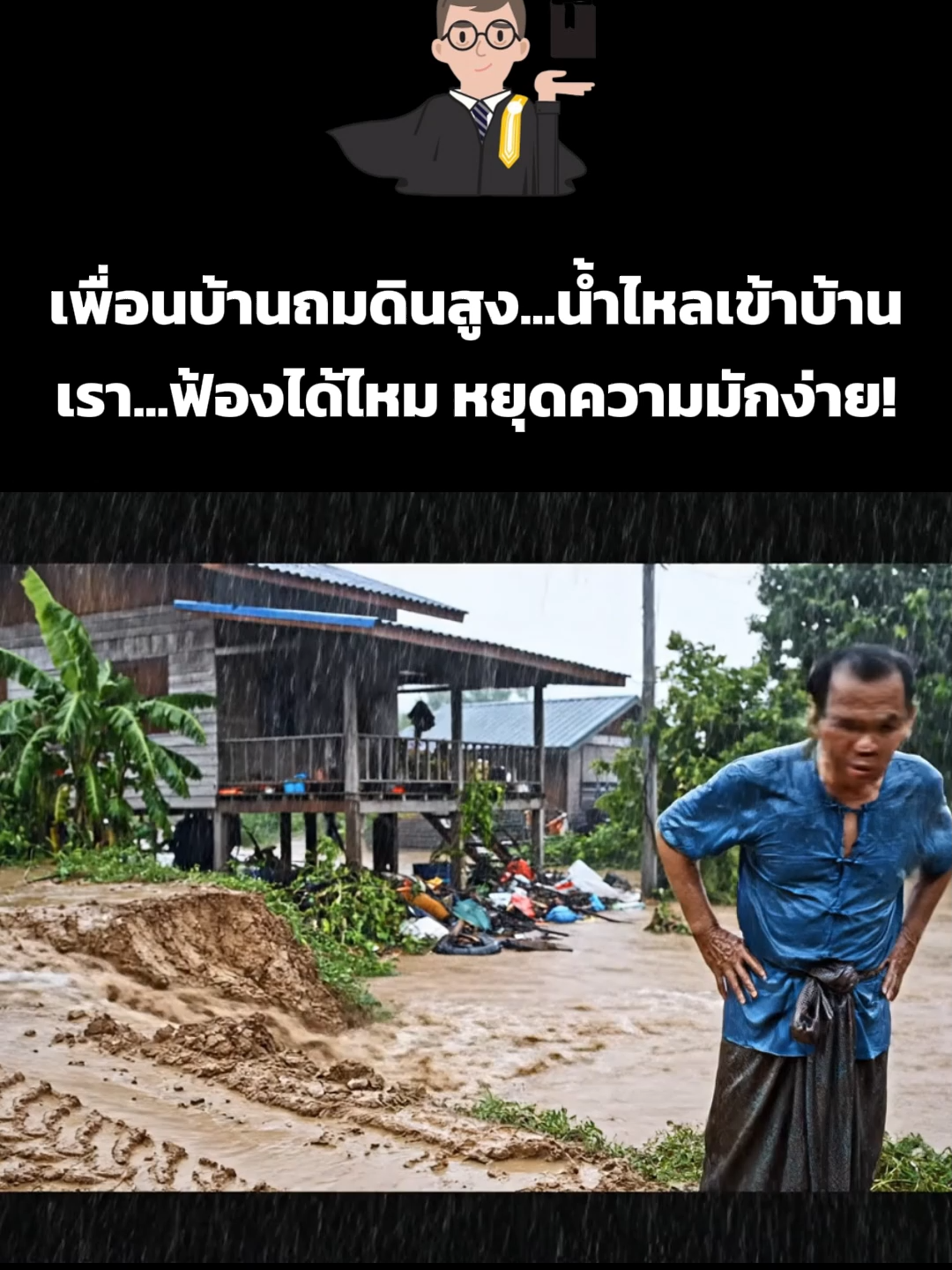 เพื่อนบ้านถมดินสูง...น้ำไหลเข้าบ้านเรา...ฟ้องได้ไหม? (หยุดความมักง่าย!) เพื่อนบ้านถมที่สูงปรี๊ด! 🏔️ ฝนตกทีน้ำโคลนไหลเข้าบ้านเรา? 🤬 อย่าทน! เขากำลังผิดกฎหมาย 2 ฉบับนี้! เอาคลิปนี้ไปยันหน้าได้เลย! #ทนายนอกศาล #เพื่อนบ้าน บ้านใครพื้นที่ต่ำกว่าเพื่อนบ้านบ้าง? เวลาฝนตกเป็นยังไง? เล่าให้ฟังหน่อย! #รู้หรือไม่ #สาระน่ารู้ #เตือนภัย #บ้าน #สร้างบ้าน #ถมที่ #น้ำท่วม #เพื่อนบ้าน #tiktokuni #fyp #กฎหมาย #กฎหมายน่ารู้ #กฎหมายแพ่ง #ทนาย #ทนายความ #เทศบาล #อบต #โยธา #ร้องเรียน #ทนายนอกศาล #ถมดินสูง #ทางระบายน้ำ #พรบขุดดินถมดิน #รั้วพัง #กำแพงกันดิน #มาตรา157 #ละเว้นการปฏิบัติหน้าที่ #เดือดร้อนรำคาญ