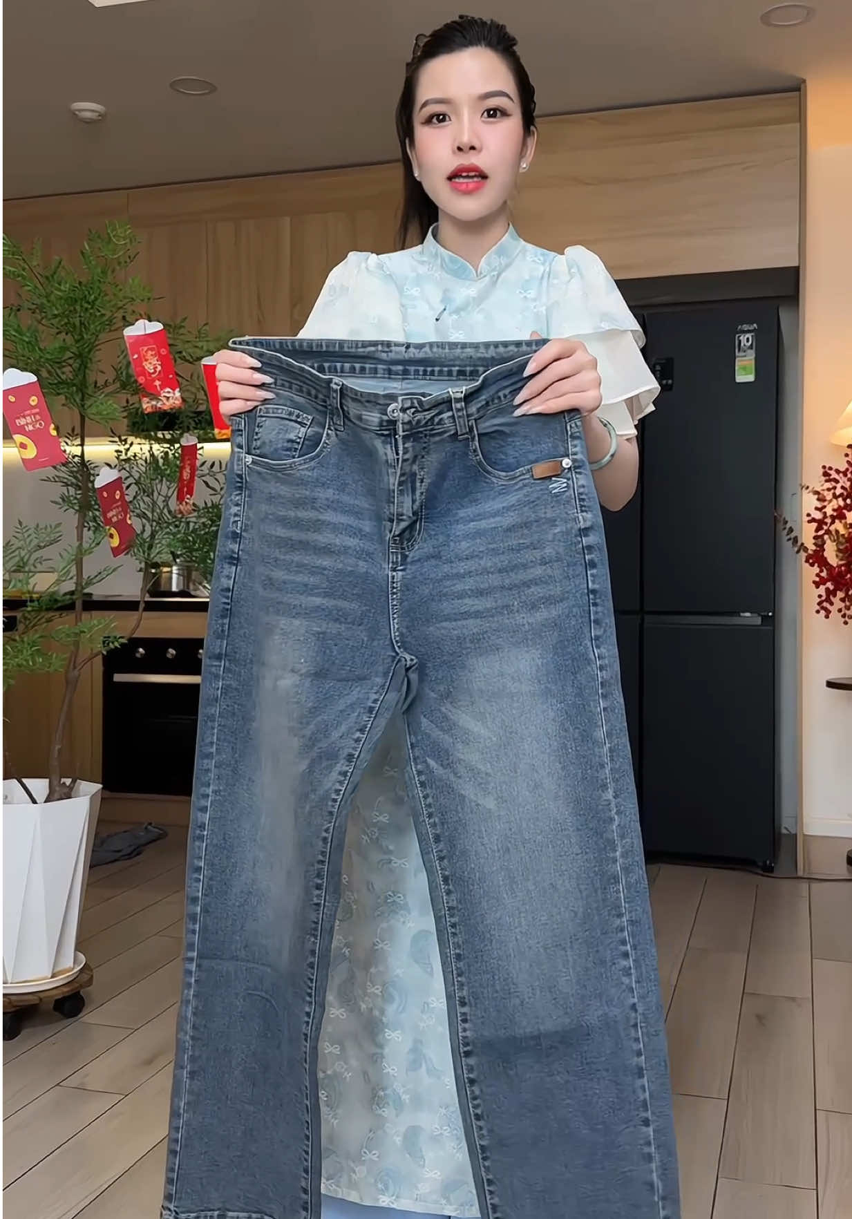 Quần jean nam ống suông rộng 