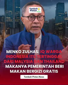 Enaknya ditanggepin gimana ya orang ini?  Menteri Koordinator Bidang Pangan, Zulkifli Hasan atau Zulhas, mengungkapkan strategi besar pemerintah dalam memperkuat ketahanan pangan dan meningkatkan kualitas sumber daya manusia (SDM) Indonesia. Ia menilai kedaulatan pangan menjadi kunci utama untuk menyelesaikan sebagian besar persoalan kemiskinan di Tanah Air. Jika sektor pangan dan ekonomi kerakyatan telah menguat, maka langkah berikutnya adalah memastikan masyarakat Indonesia cerdas dan bergizi baik. “Kalau sudah bisa maka berikutnya Indonesia cerdas anaknya. Tiongkok bisa karena cerdas, gizi cukup, IQ di atas 120. Kita rata-rata IQ di 72-78, Thailand, Malaysia, Tiongkok, Korea 120 ke atas. Ya ketinggalan,” ungkapnya. Untuk mengejar ketertinggalan tersebut, pemerintah mendorong program pemberian Makan Bergizi Gratis (MBG) bagi masyarakat, terutama ibu hamil dan anak-anak. “Makanya kita kasih makan bergizi (MBG). Tahun ini 50-60 juta, tahun depan 82,9 juta penerima manfaat, ibu hamil, TK, SD, SMP, SMA dapat,” ujar Zulhas. #zulkiflihasan #makanbergizigratis #dprri #prabowo #rakyatindonesia 