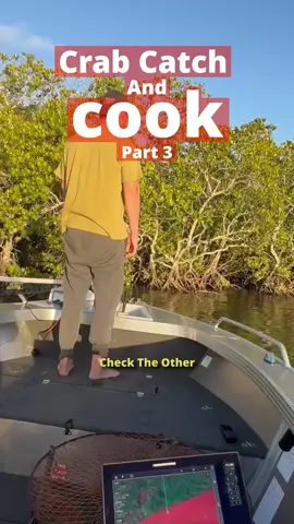 With one crab already in the cooler, it was time to check the second pot. I didn't have high hopes for this pot because it looked clapped out but as we got close, Harry started yelling that there were crabs inside! We pulled it up and couldn't believe it... four mud crabs in one pot! That made six crabs in total from both pots. Out of the four, only one was legal, so we carefully released the smaller ones back to grow bigger. Two legal mud crabs in the boat and we were stoked time to head home and get ready for the cook-up