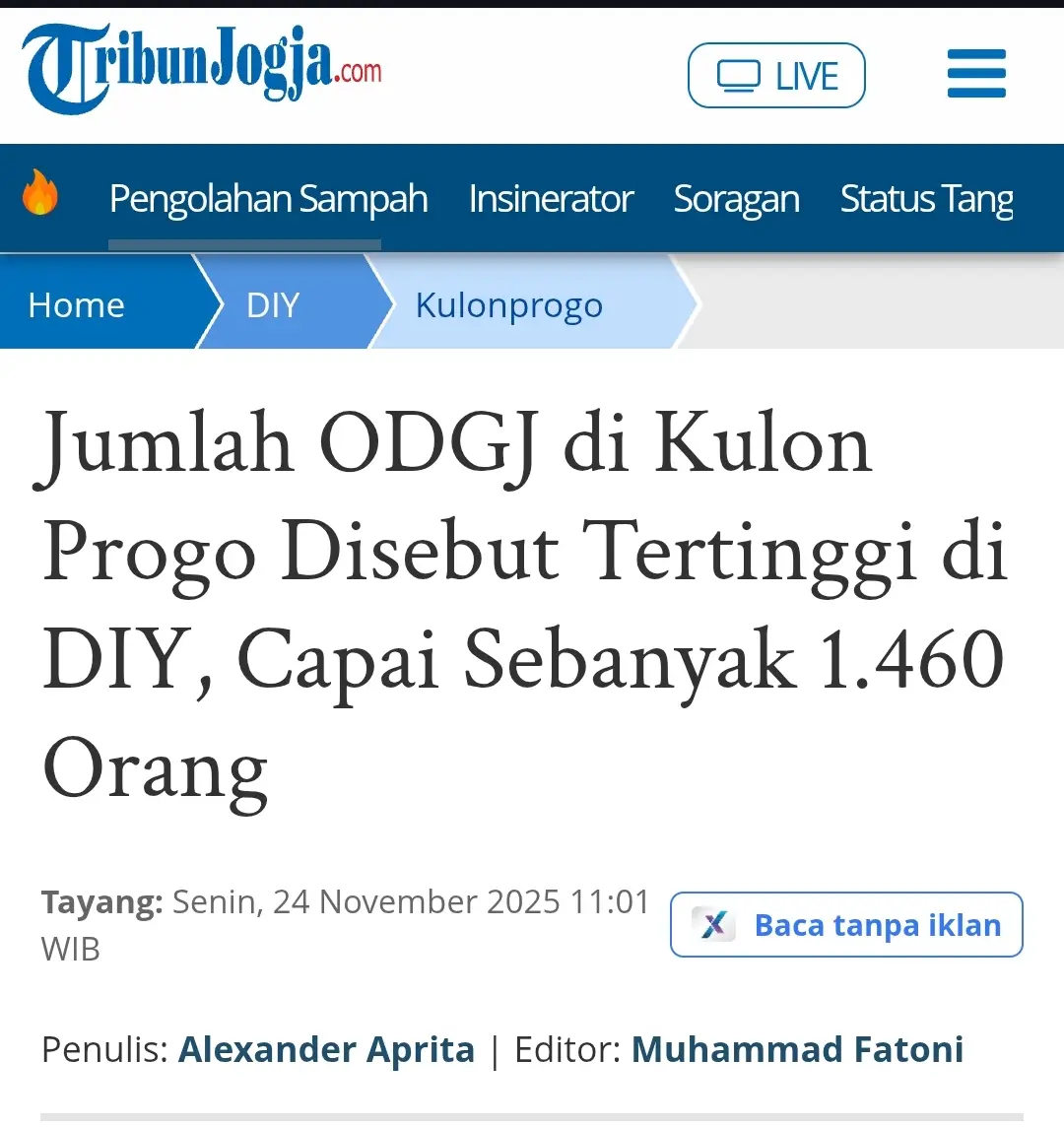 Dinas Kesehatan (Dinkes) Kulon Progo memastikan penanganan pada Orang Dengan Gangguan Jiwa (ODGJ) tetap optimal. Apalagi jumlah penderitanya mencapai lebih dari 1.000 orang. Kepala Dinkes Kulon Progo, Susilaningsih mengungkapkan bahwa jumlah penderita ODGJ di wilayahnya mencapai 1.460 orang. Menurutnya, ada sejumlah faktor penyebab tingginya penderita ODGJ di Kulon Progo. Berdasarkan penelusuran, penyebabnya bisa karena masalah ekonomi, masalah rumah tangga, hingga karena ditinggal oleh orang terdekat. #odgj #kulonprogo #jogja24jam #halusinasi #anakmuda 