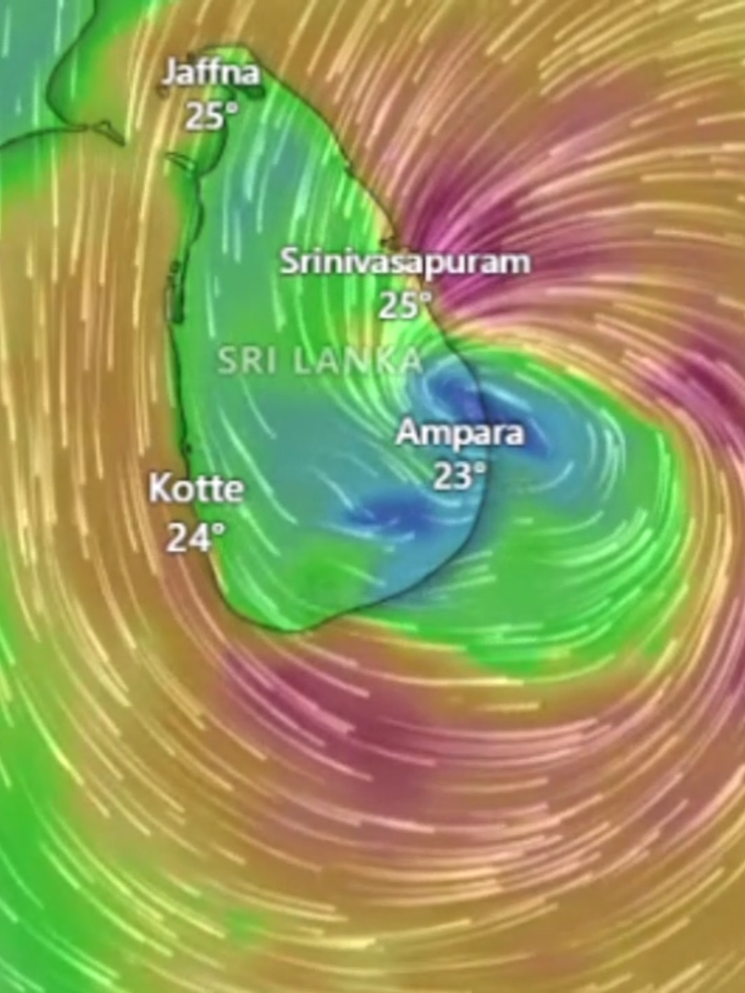 සුළි සුළං අනතුරු ඇඟවීම 🌀🚨 Cyclone Alert 🌀🚨 சூறாவளி எச்சரிக்கை 🌀🚨 A low-pressure area near Sri Lanka is expected to intensify into a depression. 🌧️ Expect very heavy rainfall above 150mm 💨 Strong winds 40–50 kmph in many areas 🌧️ Widespread showers/thundershowers ⚠️ Public urged to stay alert and follow Met Dept advisories.  Stay safe! නිරිතදිග බෙංගාල බොක්ක ප්‍රදේශයේ පැවති අඩු පීඩන කලාපයය ඊයේ (නොවැම්බර් මස 25) මධ්‍යම රාත්‍රී පමණ වන විට ශ්‍රී ලංකාවට දකුණු දෙසින් පැවතුනි. එය ඉදිරි පැය 30 තුල පීඩන අවපාතයක් දක්වා වර්ධනය විය හැක. මෙම පද්ධතියේ බලපෑම හේතුවෙන් දිවයිනේ වැසි සහ සුළං තත්ත්වයේ වැඩි වීමක් ඉදිරි දින කිහිපයේදීත් බලාපොරොත්තු වේ. කාලගුණ විද්‍යා දෙපාර්තමේන්තුව මගින් මේ සම්බන්ධව නිකුත් කරන ඉදිරි නිවේදන පිලිබඳ අවධානය යොමුකරන ලෙස ඉල්ලා සිටිනු ලැබේ. දිවයිනේ බොහෝ ප්‍රදේශවල අහස වලාකුළින් බරව පවතිනු ඇත. දිවයිනේ බොහෝ ප්‍රදේශවල විටින් විට වැසි හෝ ගිගුරුම් සහිත වැසි ඇතිවේ. නැගෙනහිර, මධ්‍යම සහ ඌව පළාත්වලත් පොළොන්නරුව දිස්ත්‍රික්කයේත් ඇතැම් ස්ථාන වල මි.මී. 150 ට වැඩි ඉතා තද වැසි ඇති විය හැක. දිවයිනේ සෙසු ප්‍රදේශවල ඇතැම් ස්ථානවලට මි.මී. 100ට වැඩි තද වැසි ඇති විය හැක. උතුරු, උතුරුමැද , වයඹ, බස්නාහිර සහ නැගෙනහිර පළාත්වලත් හම්බන්තොට සහ මාතලේ දිස්ත්‍රික්කවලත් විටින් විට හමන පැ.කි.මී. 50 ක පමණ තද සුළං ඇතිවිය හැක. සෙසු ප්‍රදේශවලත් විටින් විට හමන පැ.කි.මී. 40 ක පමණ තරමක තද සුළං ඇතිවිය හැක. තද සුළං වලින් සහ අකුණු මඟින් සිදු වන අනතුරු අවම කර ගැනීමට අවශ්‍ය පියවර ගන්නා ලෙස ජනතාවගෙන් කාරුණිකව ඉල්ලා සිටිනු ලැබේ. The low-pressure area over the southwest Bay of Bengal was located south of Sri Lanka at around last midnight (November 25). It is likely to intensify into a depression during the next 30 hours.  Due to the influence of this system, the rainy and windy conditions in the island are expected to enhance for the next few days. The general public is kindly requested to be attentive about future advisories issued by the Department of Meteorology in this regard. Cloudy skies can be expected over most parts of the island. Showers or thundershowers will occur at times over most parts of the island. Very heavy falls above 150 mm are likely at some places in Eastern, Central, and Uva provinces and in Polonnaruwa district. Heavy falls above 100 mm are likely at some places in the other areas of the island. Strong winds of about 50 kmph can be expected at times over Northern, North-central, North-western, Western and Eastern provinces and in Hambantota and Matale districts. Fairly strong winds of about 40 kmph may occur at times in other areas over the island. The general public is kindly requested to take adequate precautions to minimize damages caused by strong winds and lightning. 2025 நவம்பர் 26ஆம் திகதிக்கான வானிலை முன்னறிவிப்பு 2025 நவம்பர் 26ஆம் திகதி அதிகாலை 05.30 மணிக்கு வெளியிடப்பட்டது. தென்மேற்கு வங்காள விரிகுடா கடற்பரப்புகளுக்கு மேலாக விருத்தியடைந்த குறைந்த அழுத்தப் பிரதேசம் நேற்று (நவம்பர் 25ஆம் திகதி) நள்ளிரவில் இலங்கைக்கு தெற்காக நிலை கொண்டிருந்தது. அது அடுத்த 30 மணித்தியாலங்களில் ஒரு தாழமுக்கமாக வலுவடையும் என எதிர்பார்க்கப்படுகின்றது. இத் தொகுதியின் தாக்கம் காரணமாக நாட்டில் தற்போது நிலவும் மழை நிலைமையும் காற்று நிலைமையும் அடுத்த சில நாட்களில் மேலும் அதிகரிக்கும் என எதிர்பார்க்கப்படுகின்றது. இவ்விடயம் தொடர்பாக வளிமண்டலவியல் திணைக்களத்தால் வழங்கப்படும் எதிர்கால முன்னறிவிப்புகள் மற்றும் அறிக்கைகள் தொடர்பாக பொதுமக்கள் அவதானமாக இருக்குமாறு வேண்டிக் கொள்ளப்படுகிறார்கள். நாட்டின் பெரும்பாலான பிரதேசங்களில் மேகமூட்டமான வானம் காணப்படும் என எதிர்பார்க்கப்படுகின்றது. நாட்டின் பெரும்பாலான பிரதேசங்களில் அவ்வப்போது மழையோ அல்லது இடியுடன் கூடிய மழையோ பெய்யக் கூடிய சாத்தியம் காணப்படுகின்றது. கிழக்கு, மத்திய மற்றும் ஊவா மாகாணங்களிலும் பொலன்னறுவை மாவட்டத்திலும் சில இடங்களில் 150 மி.மீ க்கும் அதிகமான மிகப் பலத்த மழைவீழ்ச்சி எதிர்பார்க்கப்படுகின்றது. நாட்டின் ஏனைய பிரதேசங்களில் சில இடங்களில் 100 மி.மீ க்கும் அதிகமான பலத்த மழைவீழ்ச்சி எதிர்பார்க்கப்படுகின்றது. #srilankabreakingnews  #srilankan_tik_tok🇱🇰  #srilankaweather #srilanka #cyclone