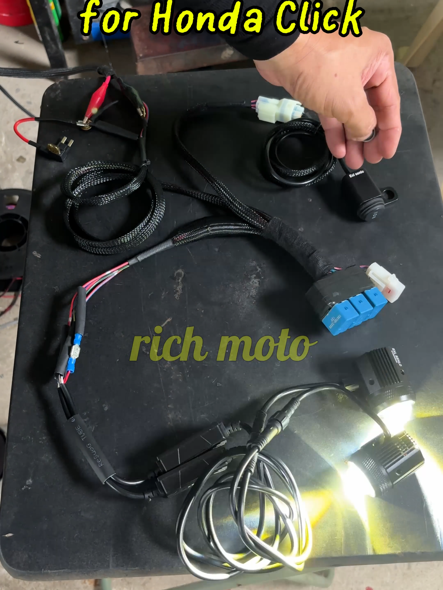 Honda Click MDL Wiring harness with passing button  #minidrivinglights #auxiliarylights #mdl #foryou