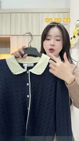 DELIZ PREMIUM - Áo cardigan len lông thỏ dệt kim xanh than tiểu thư basic màu thu đông CD850