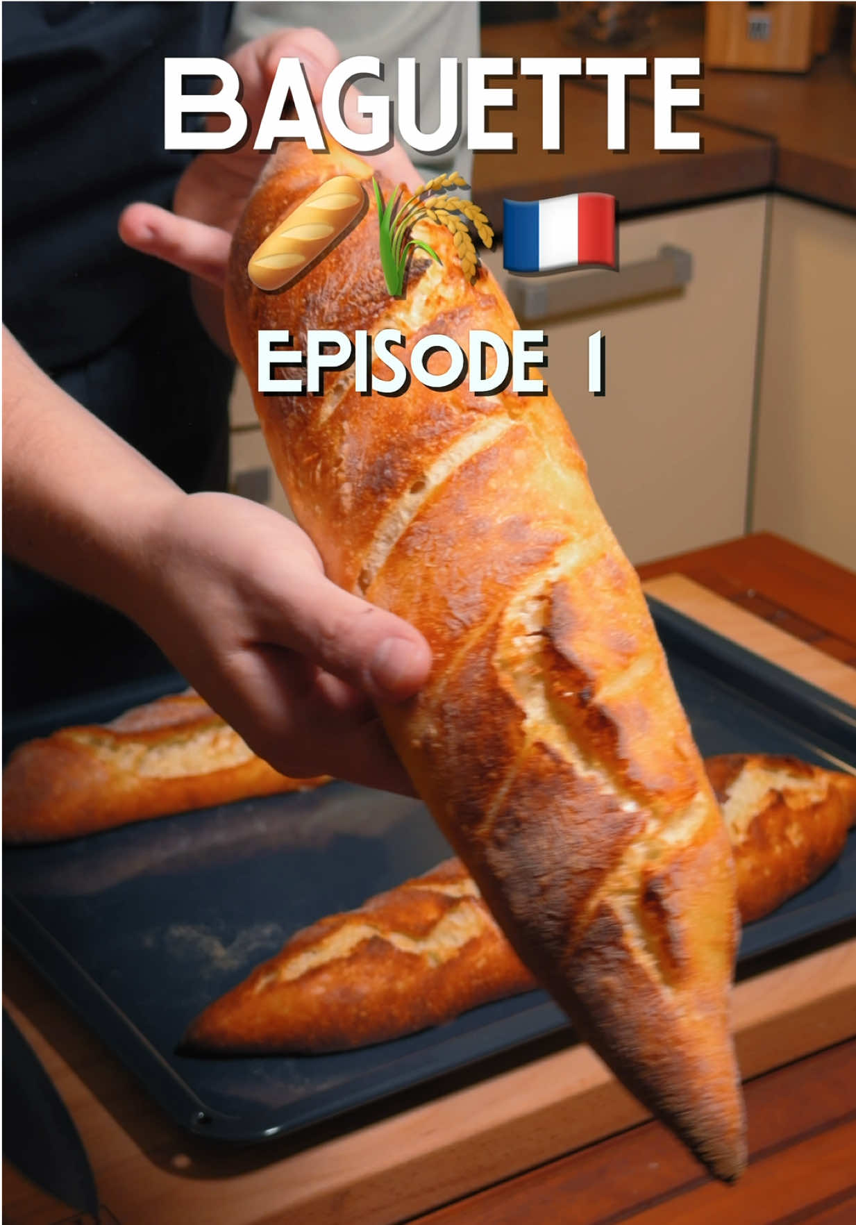 Part 1 | Baking all the breads  - Baguette 🥖🌾🇫🇷  Ingrediente (3 bucăți): Aluat de bază: • 657 g făină • 460 g apă • 2 g drojdie • 13 g sare • 3 g zahăr Rețetă pe scurt: 🔄 Autoliză – baza pentru găurile perfecte • Amestecăm făina cu apa până se formează un aluat shaggy. • Lăsăm 40 de minute — timpul ăsta dezvoltă glutenul natural și dă textura specifică baghetei. 🥣 Amestec & prima dospire • După autoliză, adăugăm drojdia, sarea și zahărul. • Amestecăm la viteză mică până aluatul devine elastic. • Lăsăm la dospit ~2 ore, timp în care facem 3 împăturiri la fiecare 30 minute. • După ultima împăturire, mai lăsăm aluatul 30 min să se relaxeze. 🥖 Formare & dospire finală • Împărțim aluatul în 3 piese egale. • Formăm baghetele: rulăm și presăm ușor până obținem forma lungă, tradițională. • Le lăsăm la dospit 1 oră, acoperite. 🔪 Tăieturi & coacere • Facem tăieturi oblice, adânci cam 0.5–1 cm. • Coacem la 230°C timp de 22 minute. • Pentru crustă crocantă: dacă nu ai cuptor cu abur, pune în cuptor o tavă cu apă clocotită în primele 5 minute. 🥖 Rezultat Baghete aurii, crocante, cu interior aerat și elastic, fix ca în brutăriile franceze — făcute cu doar 4 ingrediente și tehnica corectă. ✨ Perfecte pentru sandvișuri, bruschette sau direct cu unt. Începutul ideal pentru seria ta de pâini. #baguette #bagheta #paine #bread #baking 